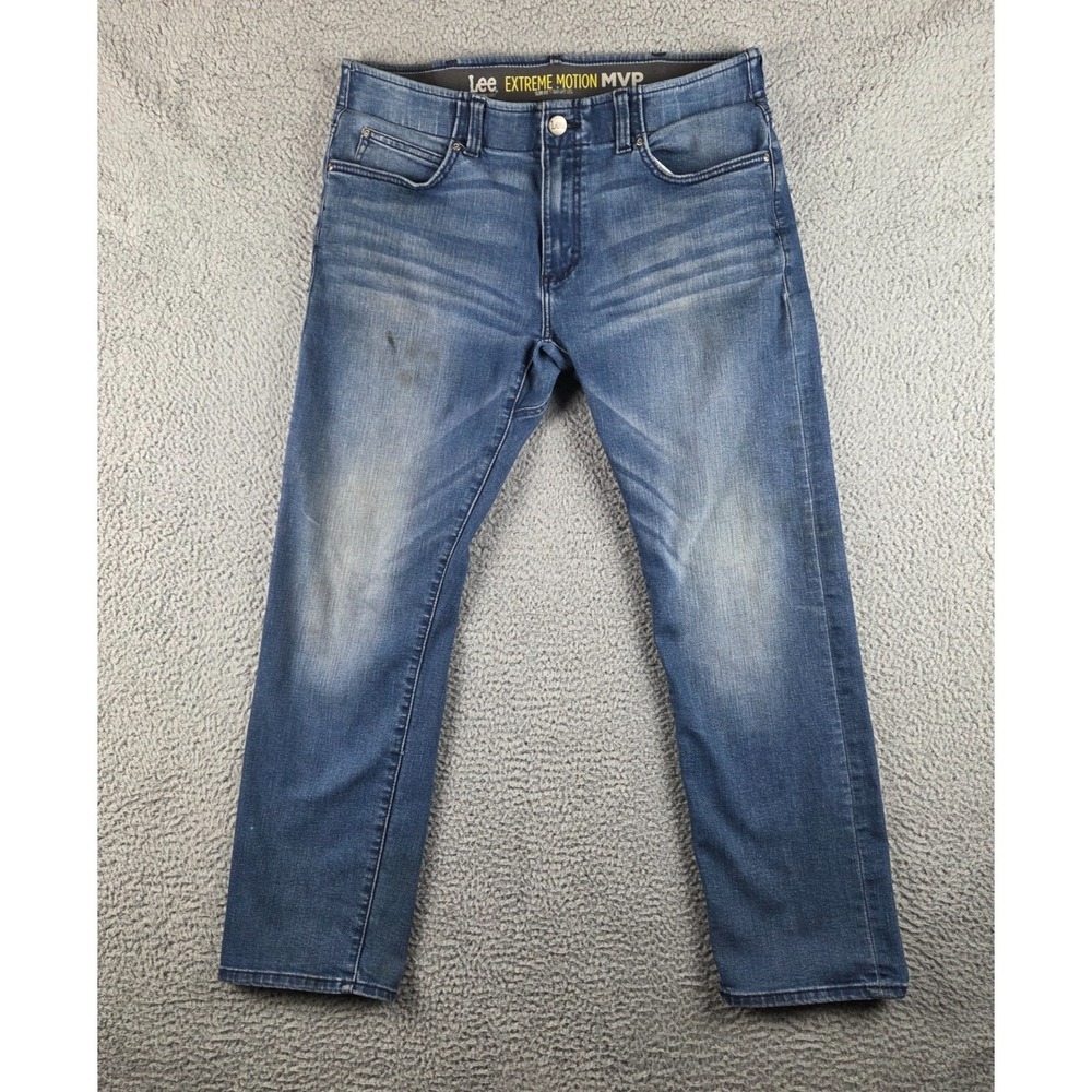 Lee Jeans Mens 34x30 (34x29) Blue Extreme Motion MVP Slim Straight Leg Stretch